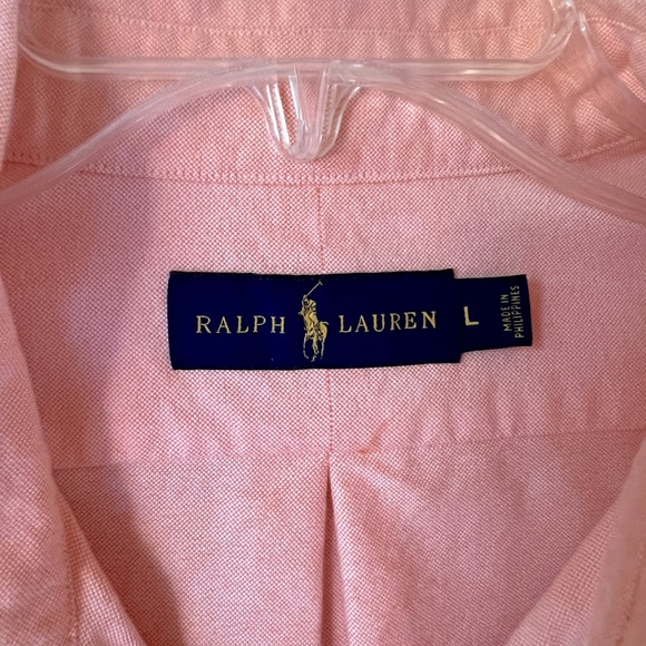 Ralph Lauren Size Large Men’s Peach Salmon Long Sleeve Button Down - Picture 3 of 4